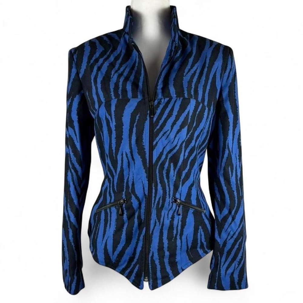 Vintage Lorizoni blue and black zebra print jacket size Small